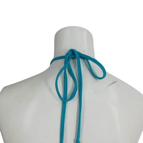 Milly Cabana Halter Bandeau Bikini Top Size 8 Padded Blue Silver Swimsuit - Picture 8 of 12